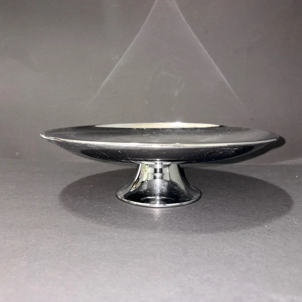Vtg Mid Century Modern Atomic Starburst Chrome Pedestal Cake Stand Silverplate